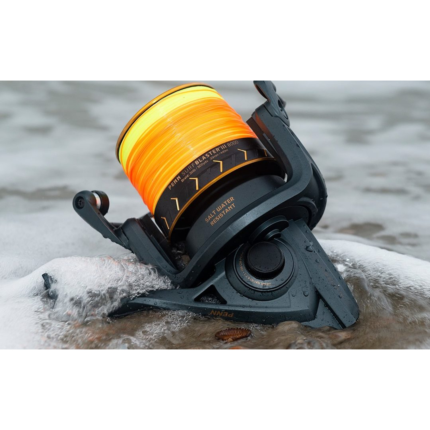 PENN Surblaster III Moulinet Spinning Long Cast, pour la Pêche en Mer en Surcasting, Pêche du Bord, Long lancer, depuis la Plage, Poisson Plat, Bar, 7000, noir, jaune