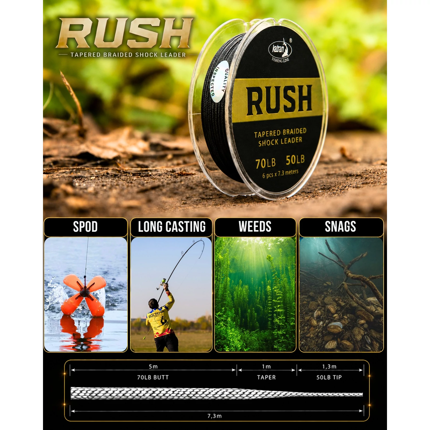 Katran Rush - Tapered Bonided Shock vastagodó fonott zsinor