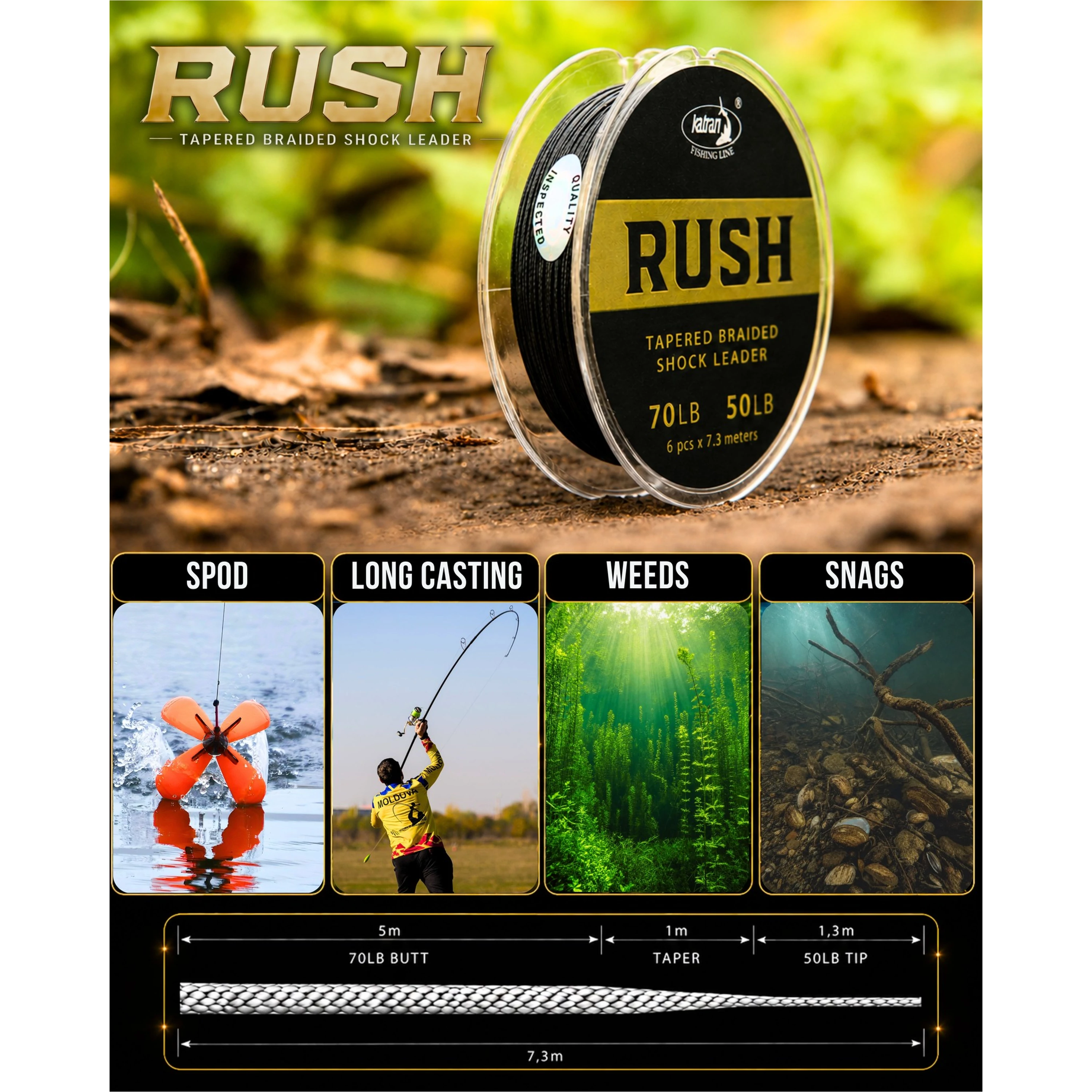 Katran Rush - Tapered Bonided Shock vastagodó fonott zsinor